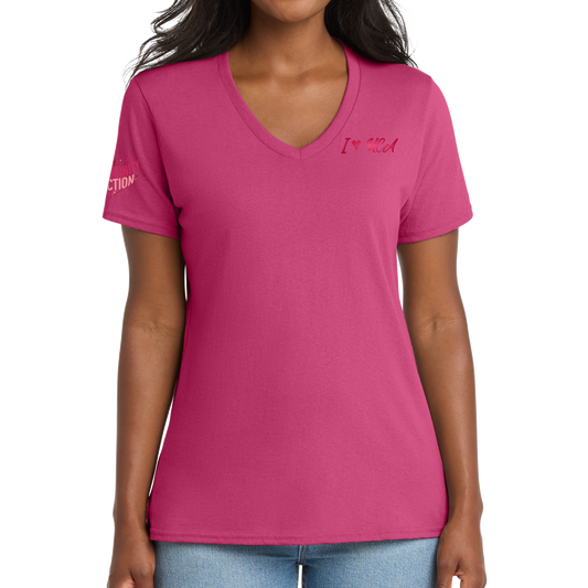 Port & Company® Ladies Core Cotton V-Neck Tee - I Love UCA
